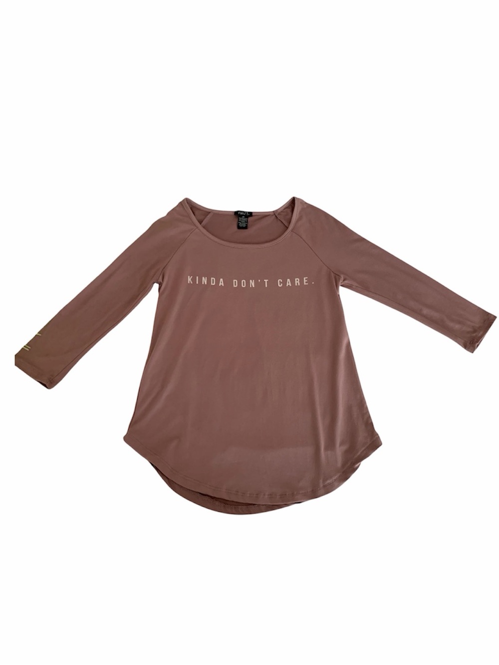 Rue 21 Shirt Women Extra Small Mauve Pink  Kinda Don’t Care Graphic 3/4 Sleeves